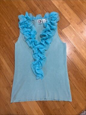 Aqua Ruffle V-Neck Sleeveless Tank